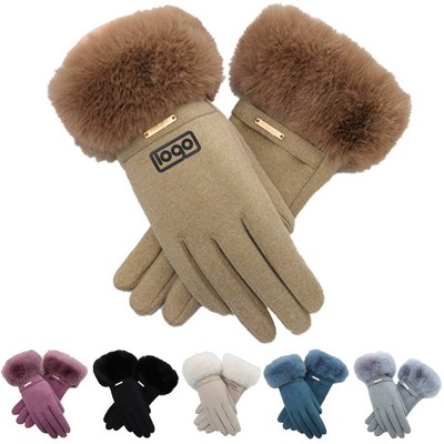 Women Winter Gloves w/ Touch Screen Fingers Faux Fur Cuff