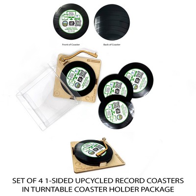1-Sided Upcycled Record Coasters (Plain Back) - Sets of 4 - Turntable Coaster Holder
