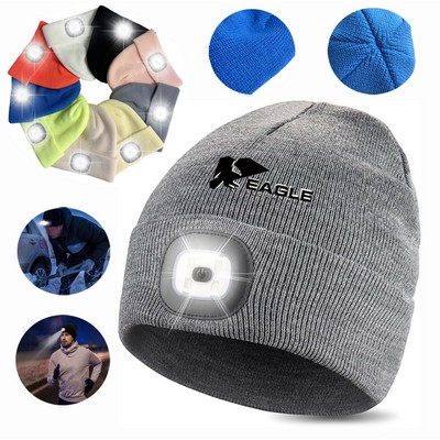 Unisex Beanie Hat With Led Light 4 Led Usb Rechargeable Knitted Hat