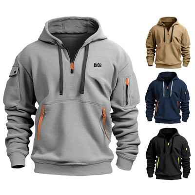 Casual Zippered Multi-pocket Hoodie