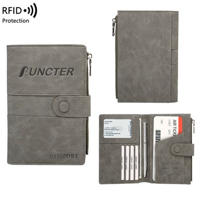 Multi Compartment Travel Wallet PU Leather RFID Passport Cover