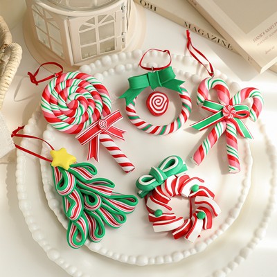 Christmas Decoration Candy Ornament Soft Clay Realistic Lollipop Hanging Pendant
