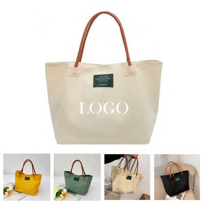 Canvas Tote with Leather Grips