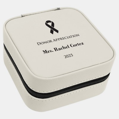 White Leatherette Travel Jewelry Box with Black Lining