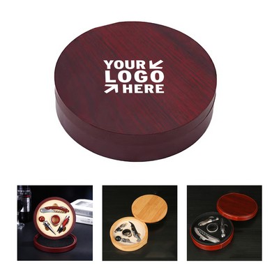 4 Piece Round Box Wine Tool Set