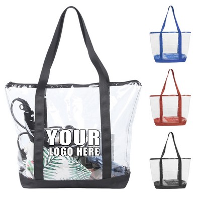 Large Clear PVC Beach Tote Bag W/ Zipper Closure
