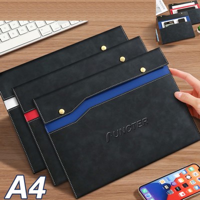 PU Leather A4 File Folder Document Holder Stylish Envelope Folder Case W/Snap Closure