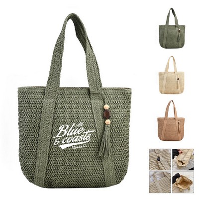 Bohemian Summer Jute Straw Tote Bag