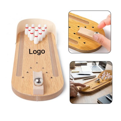 Wooden Tabletop Mini Bowling Game Set Stress Relieving Indoor Desk Toys Stocking Stuffers