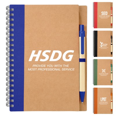 Eco-Inspired Spiral Notebook And Pen Set (5'' x 7'', 60 Sheet)