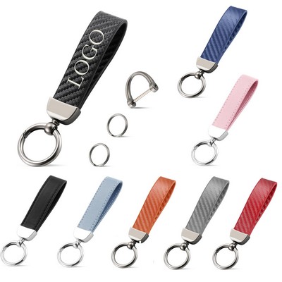 Carbon Fiber Car Key Chain with Anti-Lost D-Ring Leather Keychain