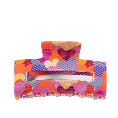 Romantic Heart-Print Rectangular Hair Claw Sweet Aesthetic Non-Slip Shark Clip Large Geometric