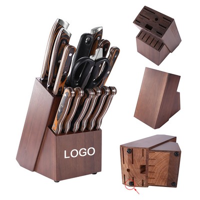 15 Slot Solid Wood Knife Block With Magnetic Holder