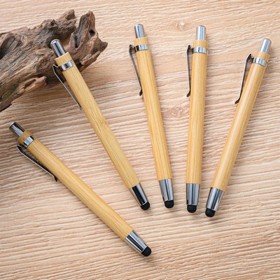 Bamboo Pens 2-in-1 Stylus Tip Wooden Bamboo Pens Engraving Wooden Ballpoint Pen Customizable