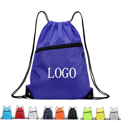 Zippered Drawstring Backpack with Earphone Pocket