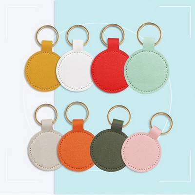 Round PU Leather Keychain