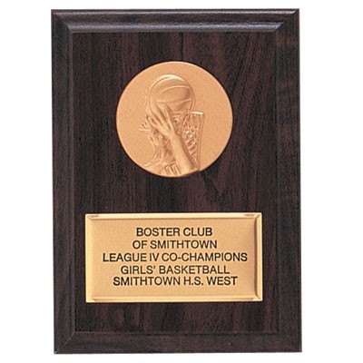 Walnut Finish Plaque w/Gold Plate Takes Insert (4 ¼"x 6")