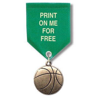 1 1/8" Basketball Cast CX Medal w/Satin Drape Ribbon