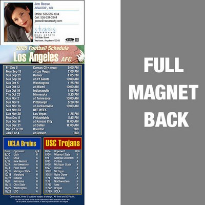 Los Angeles Pro Football Schedule Vinyl Magnet (3 1/2"x8 1/2")