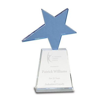 Blue Crystal Star on Clear Pedestal Base