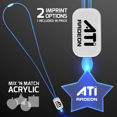 Neon Look Blue LED Cool Lanyards with Acrylic Star Pendants  - PRINTED