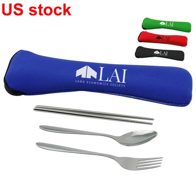 Stainless Steel Reusable Travel Flatware Utensil Set in Pouch
