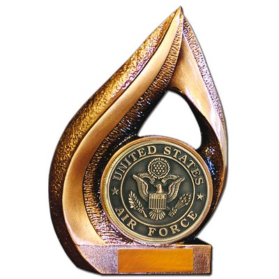Stock 9" Flame Trophy with 2" US Air Force Coin and Engraving Plate