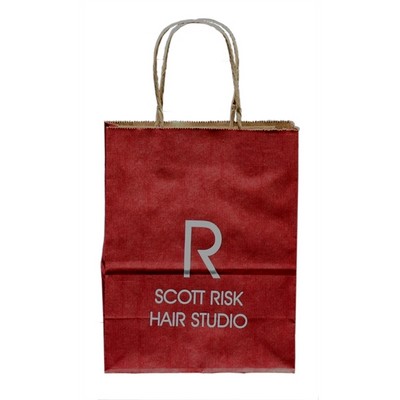 Tinted Natural Kraft Paper Cub Shopping Bag w/Varnish Stripe (8"x4½"x10½")