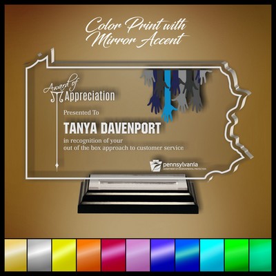 10" Pennsylvania Clear Acrylic Award with Color Print and Mirror Accent