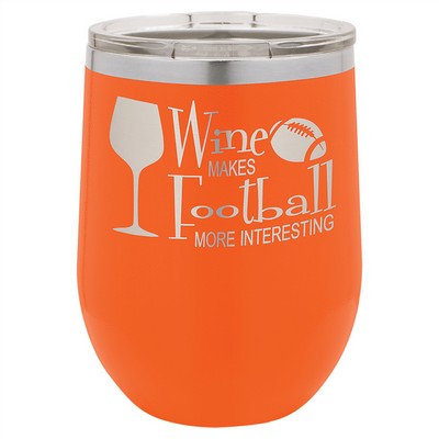 12 Ounce Orange Polar Camel Stemless Wine Tumbler with Clear Lid
