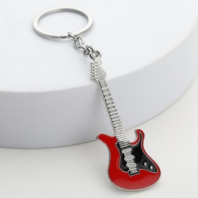 Custom Guitar Shaped Zinc Alloy Keychain Imitation Enamel Keychain- One Side Printing