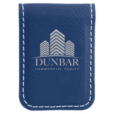 1 3/4" x 2 1/2" Blue/Silver Leatherette Money Clip