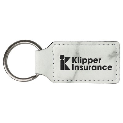 2 3/4" x 1 1/4" White Marble Leatherette Rectangle Keychain