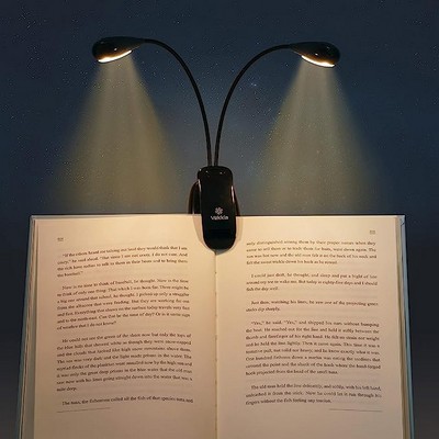 Dual Heads Rechargeable Book Light for Reading at Night in Bed, Warm Reading Light with Clamp