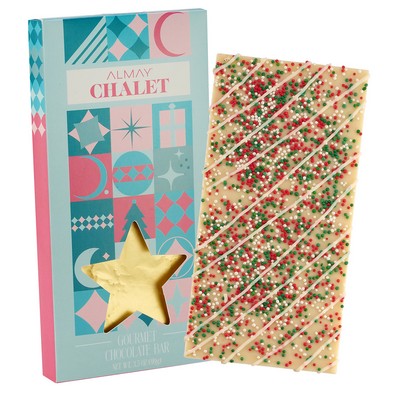 3.5 Oz. Belgian Chocolate in Star Window Box - Holiday Sugar Cookie Crunch Bar