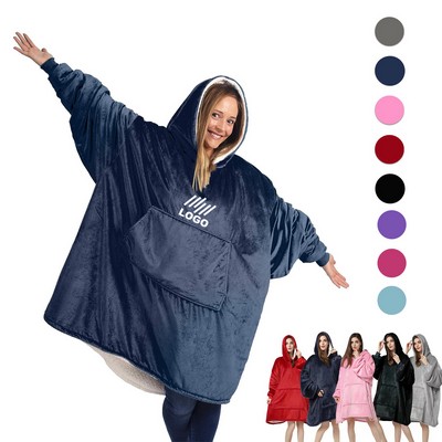 Fleece Sherpa Wearable Blanket Hoodie With Sleeves