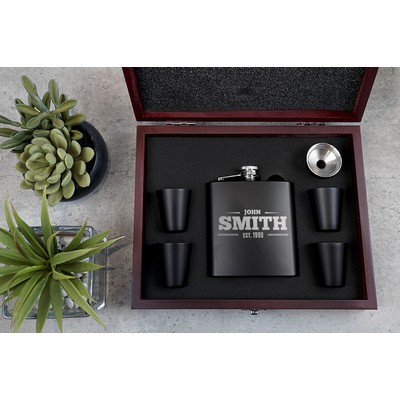 Black Flask Set in Rosewood Box