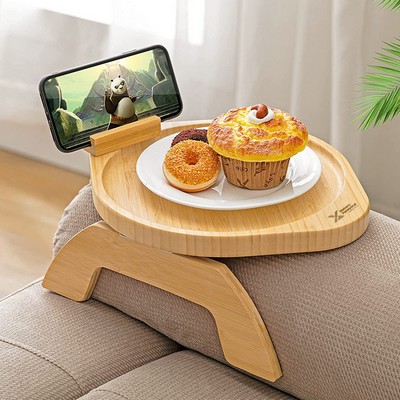 Foldable Sofa Clip on Tray Table for Couch Arm - with 360 Degree Rotatable Phone Stand