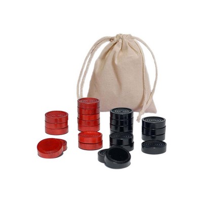 Wood Backgammon Pieces with Cloth Pouch