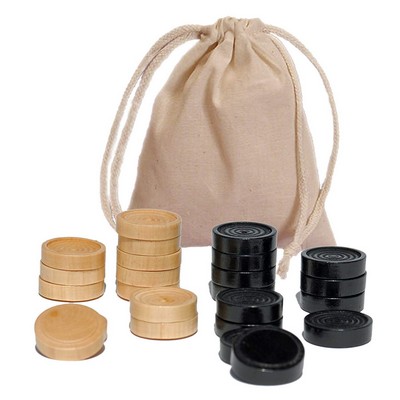 Wood Backgammon Pieces with Cloth Pouch