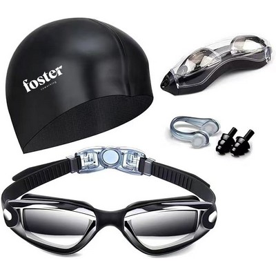 Swim Goggles Swimming Goggles No Leaking with Nose Clip, Earplugs, Swim Cap and Case for Men Women
