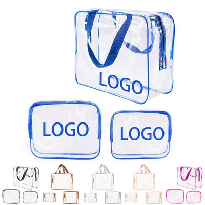 3 Pieces Crystal Clear PVC Toiletry Bag Kit