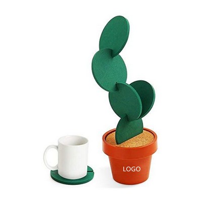 Set Of 6 DIY Cactus Coasters With Flowerpot Holder