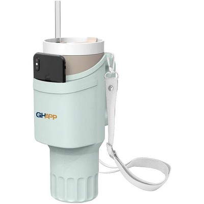 Silicone Water Bottle Carrier Bag with Phone Pocket for 40oz Tumbler, Neoprene Bottle Holder Pouch