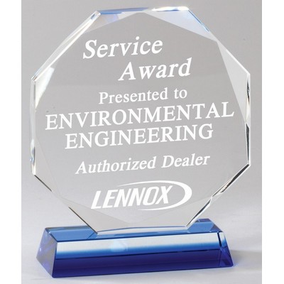 Octagon Crystal Award with Blue Base, 5 1/2"H