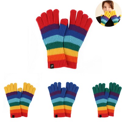 Rainbow Striped Fingerless Knit Gloves