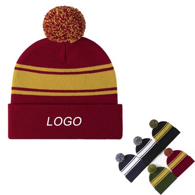 Pom Pom Knit Cuffed Cap