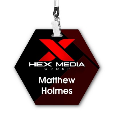 USA Made Laminated Paper Event Badge – 20mil Budget-Friendly (3.75"x4.25") Hexagon