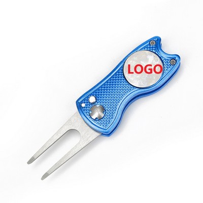 Foldable Golf Divot Tool With Pop up Button