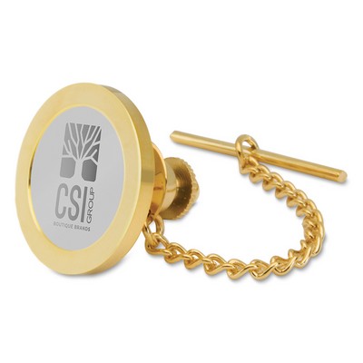 Gold Tie Tack/Lapel Pin W/ Silver Medallion